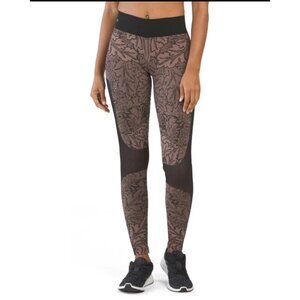 Nux High Waist Emma Leaf Print Seamless Yoga Leggings Sz Small Womens Black Gray